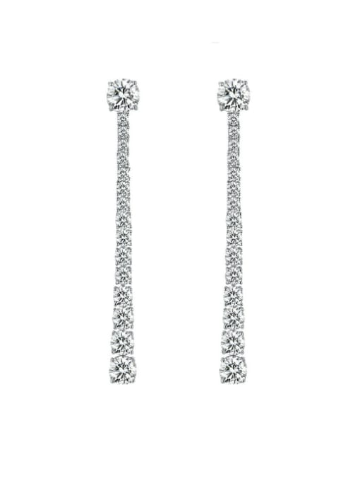 E233 small size [7mm] 925 Sterling Silver Cubic Zirconia Geometric Long Luxury Cluster Earring
